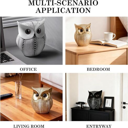 Resin Owl Sculpture 6"×4.5"×3" – Modern Art Figurine with Dot Pattern, Elegant Home Décor for Living Room, Entryway, and Tabletop Display (Golden) in Saudi Arabia
