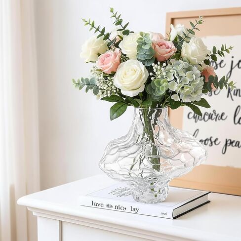 Small Glass Flower Vase for Office Desk and Bookshelf, 6.5" Unique Aesthetic Vase with Thickened Stable Base, Modern Wavy Glass Vase for Small Bouquets, Dining Table Decor, Housewarming Gift (Gray) in Saudi Arabia