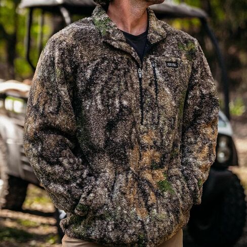 سترة Yee Yee Apparel بلوفر شيربا - سترة صوف شيربا نصف سحاب مموهة للرجال مع جيبين وحزام خصر مطاطي (متوسط) in Kuwait