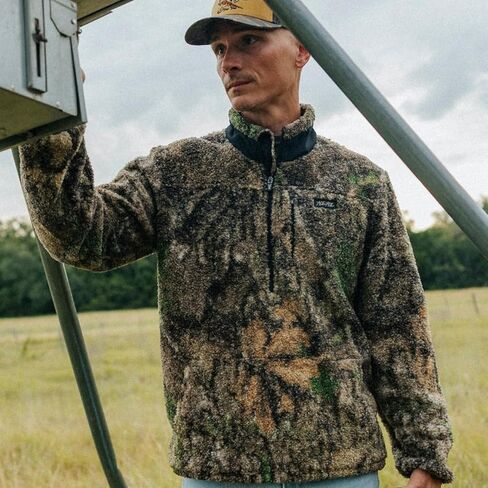 سترة Yee Yee Apparel بلوفر شيربا - سترة صوف شيربا نصف سحاب مموهة للرجال مع جيبين وحزام خصر مطاطي (متوسط) in Kuwait