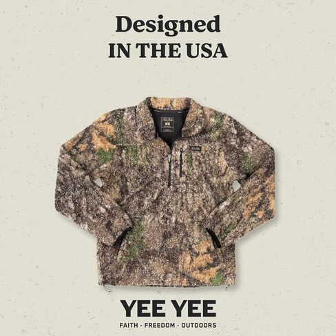 سترة Yee Yee Apparel بلوفر شيربا - سترة صوف شيربا نصف سحاب مموهة للرجال مع جيبين وحزام خصر مطاطي (متوسط) in Kuwait