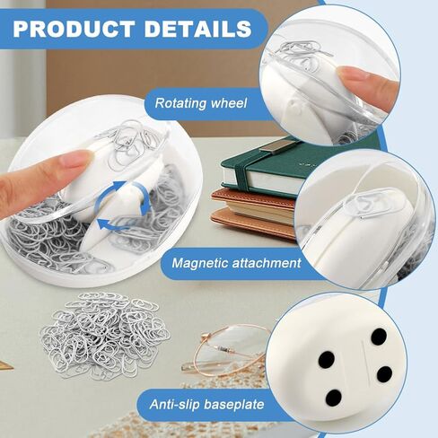 Paper Clip Holder, Magnetic Paperclip Holders for Desk, No-n-slip Paperclip Dispenser Holder with 110pcs Clips for School Office Supplies(COLOR:white) in Saudi Arabia
