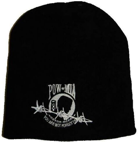 8" Black Powmia POW MIA Barbedwire Embroidered Beanie Skull Cap Hat in Kuwait