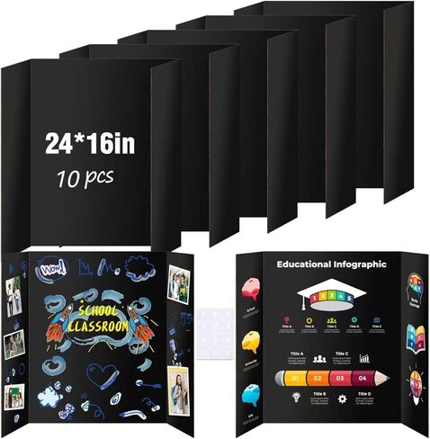 2 Pack Black Trifold Poster Board, IKAYAS 24" X 16" Double Sided Poster Boards, Science Fair Display Boards Posterboard Foamboard for Mounting, Prints,Art,Display,Projects Classroom Supplies in Kuwait