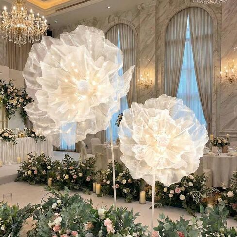 Yunsailing 2 جهاز كمبيوتر شخصى 16، 24 في زهرة صناعية LED عملاقة زخارف زهرة حرير كبيرة مع ضوء LED زهور صناعية بيضاء لحفلات الزفاف وحفلات التخرج وحفلات أعياد الميلاد in Saudi Arabia