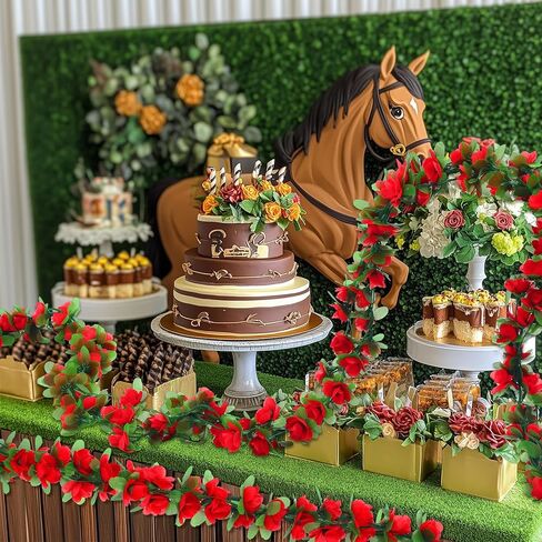 8 Pack 48ft Derby Horse Party Decorations Artificial Rose Vine Flowers Fake Flower Vine Derby Rose Artificial Flowers for Horse Race Day Party Supplies in Saudi Arabia