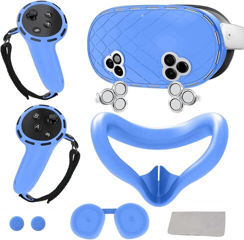 6-in-1 Silicone Cover Set for Meta Quest 3s Accessories, Juylay VR Protective Cover Accessories for Oculus Quest 3S with Facial Interface, Shell Cover, Controller Grip Cover, Joystick Caps,Blue in Saudi Arabia