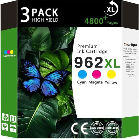 خراطيش حبر 962XL عالية الإنتاجية متوافقة مع حزمة كومبو HP 962XL HP962 HP962XL لاستبدال طابعات OfficeJet Pro 9015e 9010 9025e 9010e 9012 9015 9018 9020 (عبوة من 3 قطع باللون السماوي/الأرجواني/الأصفر) in Kuwait