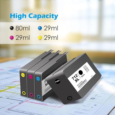 712 XL Ink Cartridges Replacement for HP 712 Ink Cartridges Combo Pack for DesignJet T650 T630 T230 T250 T210 & Studio Plotter Printer (4 Pack, Black-80ml, Cyan/Magenta/Yellow-29ml) in Kuwait