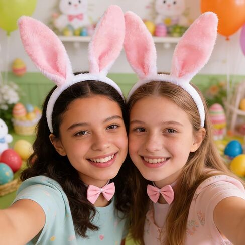 3-Piece Bunny Costume Set Plush White Pink Rabbit Ears Headband with Bow Tie Tail for Adults Easter Halloween Party Costume Accessories in Kuwait