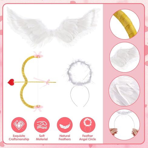 JATEBI 9 Pcs Cupid Costume Set Cupid Dress Up Bow and Arrow Bow High Stockings Heart Sunglasses Earrings for Women Valentines Halloween Cosplay Wedding Party Supplies in Kuwait