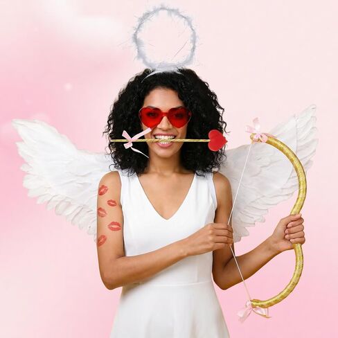 JATEBI 9 Pcs Cupid Costume Set Cupid Dress Up Bow and Arrow Bow High Stockings Heart Sunglasses Earrings for Women Valentines Halloween Cosplay Wedding Party Supplies in Kuwait