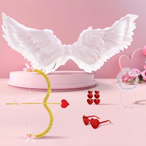 JATEBI 9 Pcs Cupid Costume Set Cupid Dress Up Bow and Arrow Bow High Stockings Heart Sunglasses Earrings for Women Valentines Halloween Cosplay Wedding Party Supplies in Kuwait