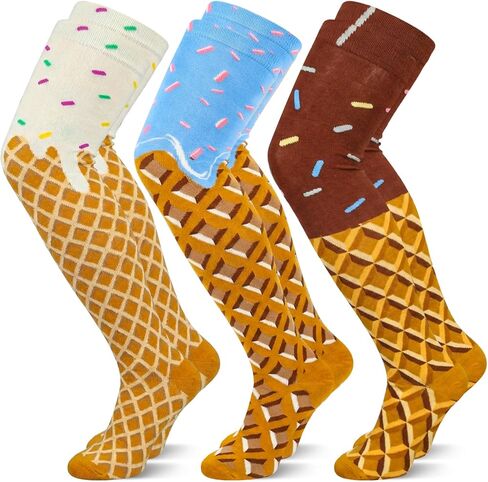 3 Pairs Ice Cream Socks for Men Women Summer Ice Cream Drip Baseball Socks Long Tube Over The Knee Birthday Party Gifts for Sports Team Running Exercise in Saudi Arabia
