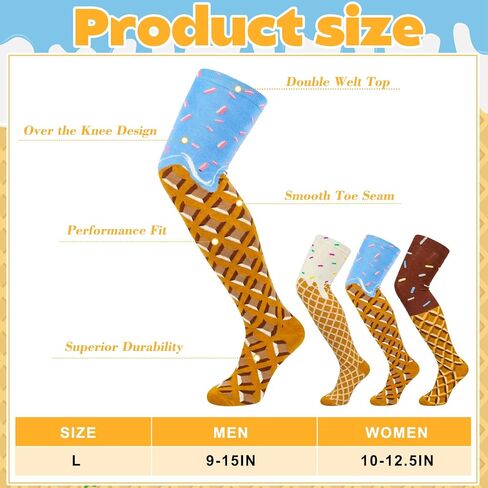 3 Pairs Ice Cream Socks for Men Women Summer Ice Cream Drip Baseball Socks Long Tube Over The Knee Birthday Party Gifts for Sports Team Running Exercise in Saudi Arabia