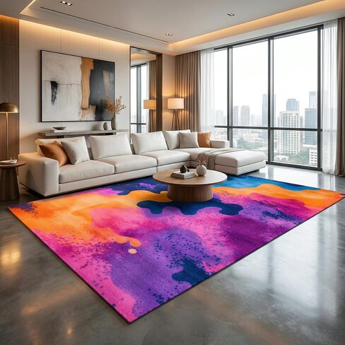 سجاد منطقة حديث تجريدي قابل للغسل مقاس 5x7، سجادة فنية ملونة ناعمة غير قابلة للانزلاق وغير قابلة للتساقط، سجادة منطقة منخفضة الوبر لغرفة المعيشة، غرفة الطعام، غرفة النوم، المنزل، متعدد in Kuwait