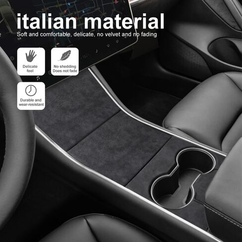 ملصق غطاء لوحة وحدة التحكم المركزية على طراز Alcantarn لطراز Tesla 3 2017-2020 ملحقات غطاء لوحة صندوق تخزين وحدة التحكم (أسود 4 قطع) in Kuwait