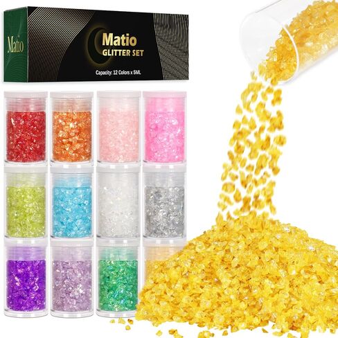 Matio 12 جرة زجاجية غير منتظمة ، 4.23oz/ 120g الزجاج المكسور بالرقائق الكريستالية المعدنية المتنوعة 10 جرام لكل منها ، 2-4 ملم رقائق بريق مركبة من راتنجات الفنون ، الأظافر ، صنع المجوهرات ، مواد الحشو الراتنج in Kuwait