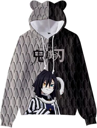 Anime Demon Slayer Iguro Obanai 3D Print Hoodie Sweatshirts Women's Cartoon Long Sleeve Pullover Girls Cat Ears Hooded Sweater, Obanai 170, X-Small in Kuwait