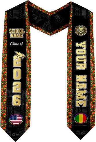 Personalized African American Graduation Sash, Graduation Stole African American, Africa Grad Stole, Class of 2026 in Kuwait