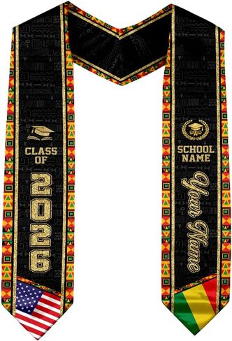 Personalized African American Graduation Sash, Graduation Stole African American, Africa Grad Stole, Class of 2026 in Saudi Arabia