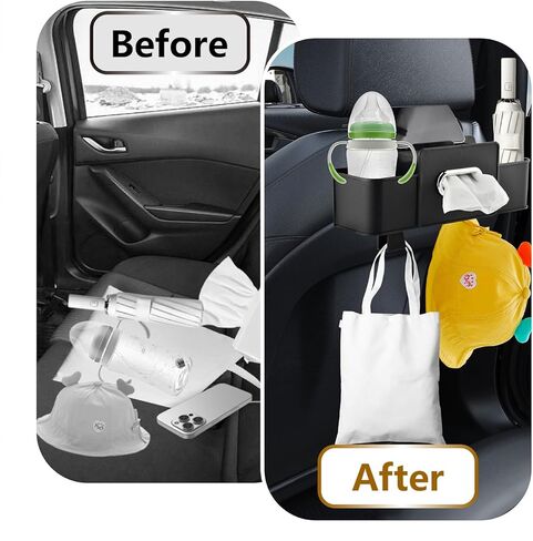 4-in-1 Back Seat Car Organizer with Extra Large Capacity, 2 Cup Holders, Tissue Box Dispenser & Storage Hook for Phone, Snacks, Toys(Black) in Kuwait