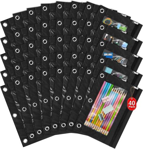 40Pcs Pencil Pouch Colorful Pencil Pouch for 3 Ring Binder for Students Pencil Pouch with Zipper, 3 Ring Binder Pencil Pouch Bags for Classroom Bulk Pencil Case Pencil Box in Saudi Arabia