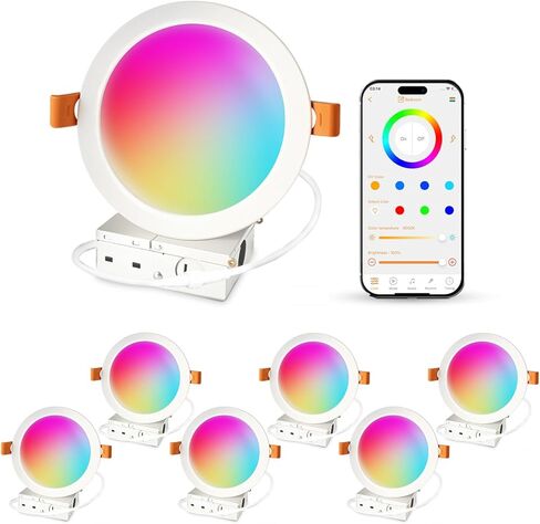 ILC 4 بوصات LED تعمل مع Alexa، 12W Bluetooth APP التحكم، تغيير لون RGB، 2700K أبيض دافئ، 100W يعادل، أضواء السقف راحة (6 حزم) in Kuwait