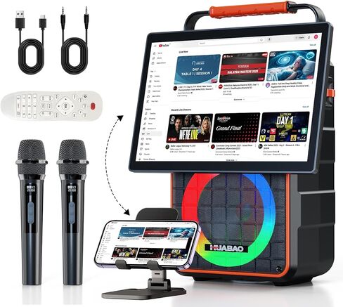 Smart Karaoke Machine with Screen and Lyrics Display, Built-in 14" Tablet, Professional Karaoke Speaker with 2 Wireless Microphones for Adults, Bluetooth PA System with WiFi, HDMI and Lights in Saudi Arabia