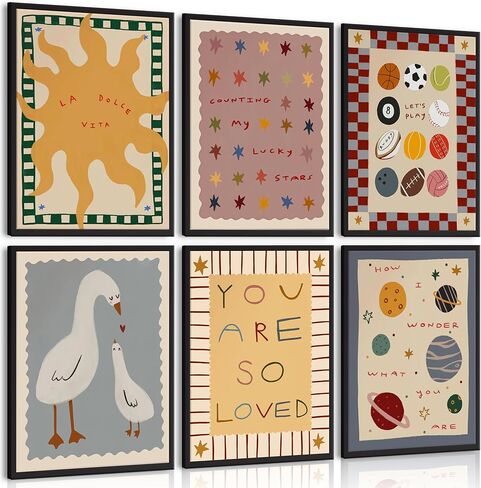 MJVCFWNS 6Pcs Cute Nursery Wall Art Boho Kids Room Inspirational Quotes Painting Picture Wall Decor Sun Star Ball Goose Poster Printing Artwork for Boys Girls Toddler Room Playroom Home Decor in Saudi Arabia