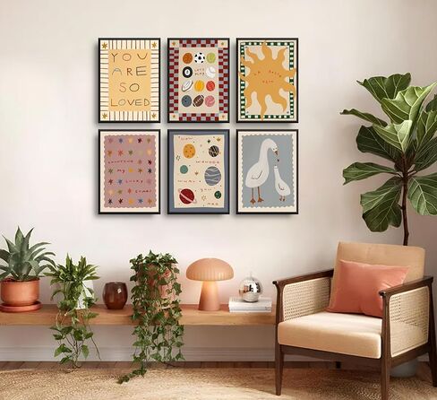 MJVCFWNS 6Pcs Cute Nursery Wall Art Boho Kids Room Inspirational Quotes Painting Picture Wall Decor Sun Star Ball Goose Poster Printing Artwork for Boys Girls Toddler Room Playroom Home Decor in Saudi Arabia