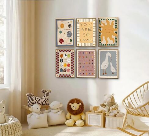 MJVCFWNS 6Pcs Cute Nursery Wall Art Boho Kids Room Inspirational Quotes Painting Picture Wall Decor Sun Star Ball Goose Poster Printing Artwork for Boys Girls Toddler Room Playroom Home Decor in Saudi Arabia