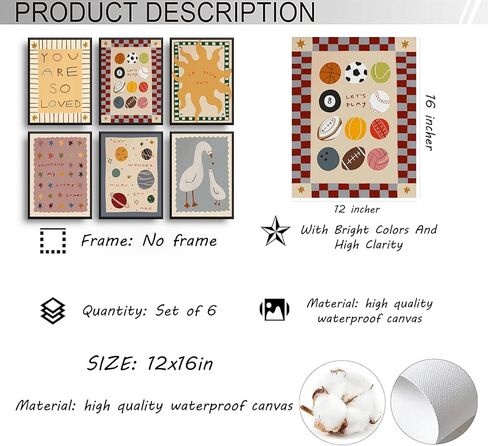 MJVCFWNS 6Pcs Cute Nursery Wall Art Boho Kids Room Inspirational Quotes Painting Picture Wall Decor Sun Star Ball Goose Poster Printing Artwork for Boys Girls Toddler Room Playroom Home Decor in Saudi Arabia