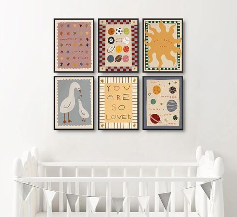 MJVCFWNS 6Pcs Cute Nursery Wall Art Boho Kids Room Inspirational Quotes Painting Picture Wall Decor Sun Star Ball Goose Poster Printing Artwork for Boys Girls Toddler Room Playroom Home Decor in Saudi Arabia