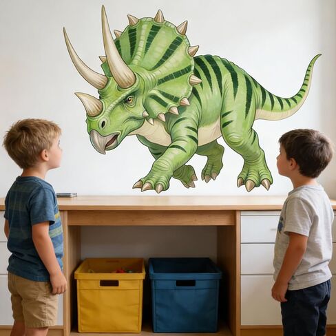 Dinosaur Wall Decals for Boys Room: Triceratops Dino Theme Boys Bedroom Decor with Peel and Stick Removable Vinyl Wall Stickers for Kids Ages 0-12 Years in Saudi Arabia