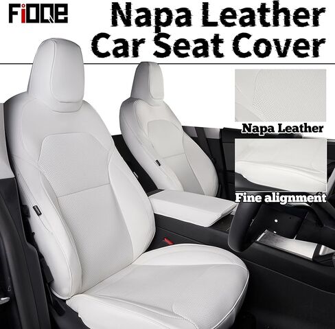 Premium White Nappa Leather Seat Covers for Tesla Model Y Juniper 2025 - Full Set with Airbag Safety & Non-Slip Design in Kuwait