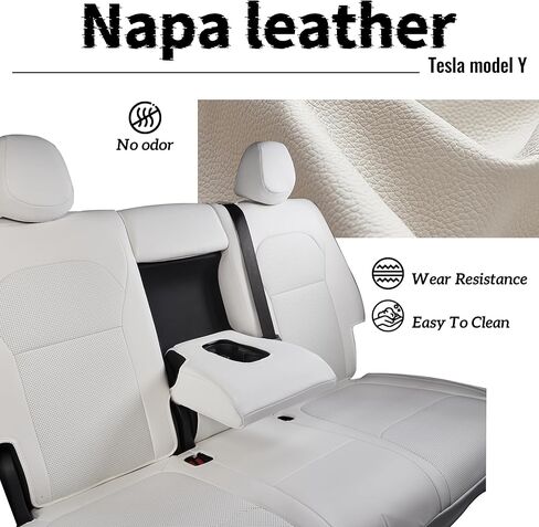Premium White Nappa Leather Seat Covers for Tesla Model Y Juniper 2025 - Full Set with Airbag Safety & Non-Slip Design in Kuwait