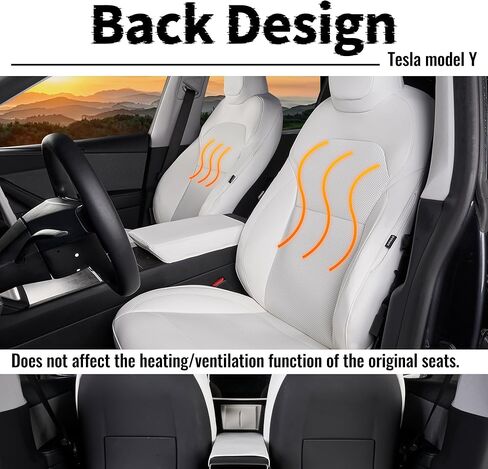 Premium White Nappa Leather Seat Covers for Tesla Model Y Juniper 2025 - Full Set with Airbag Safety & Non-Slip Design in Kuwait