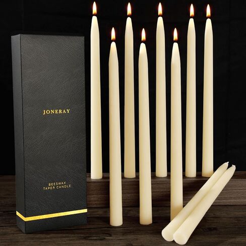 8-inch Natural Beeswax Taper Candles - 8 Hour Burn Time, Smokeless and Dripless Beeswax Candles for Churches (Pack of 10) in Kuwait
