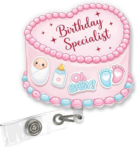 Birthday Specialist Shaker Badge Reel Labor Delivery Nurse ID Holder, Baby Birth Shaker Badge Nurse Badge Reel Funny Ob Nursing Badge Clip LPN CNA RN Medical ID Card Accessories for Work in Kuwait