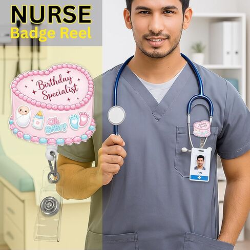 Birthday Specialist Shaker Badge Reel Labor Delivery Nurse ID Holder, Baby Birth Shaker Badge Nurse Badge Reel Funny Ob Nursing Badge Clip LPN CNA RN Medical ID Card Accessories for Work in Kuwait