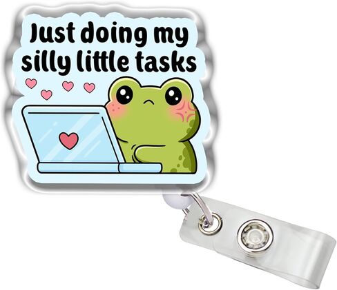 بكرات شارات قابلة للسحب من Just Doing My Silly Little Tasks، مقاس ضفدع لطيف مقاس 2 بوصة، مشبك حزام من الأكريليك، حبل شارة، إكسسوارات حيوانات مضحكة، هدايا DIY لصديق زملاء العمل in Kuwait