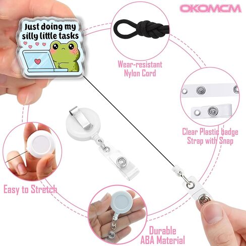 بكرات شارات قابلة للسحب من Just Doing My Silly Little Tasks، مقاس ضفدع لطيف مقاس 2 بوصة، مشبك حزام من الأكريليك، حبل شارة، إكسسوارات حيوانات مضحكة، هدايا DIY لصديق زملاء العمل in Kuwait