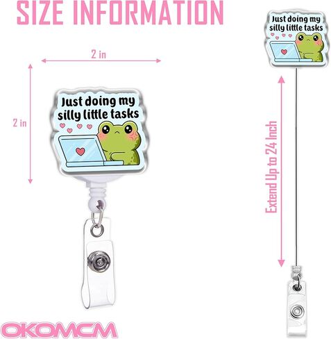 بكرات شارات قابلة للسحب من Just Doing My Silly Little Tasks، مقاس ضفدع لطيف مقاس 2 بوصة، مشبك حزام من الأكريليك، حبل شارة، إكسسوارات حيوانات مضحكة، هدايا DIY لصديق زملاء العمل in Kuwait