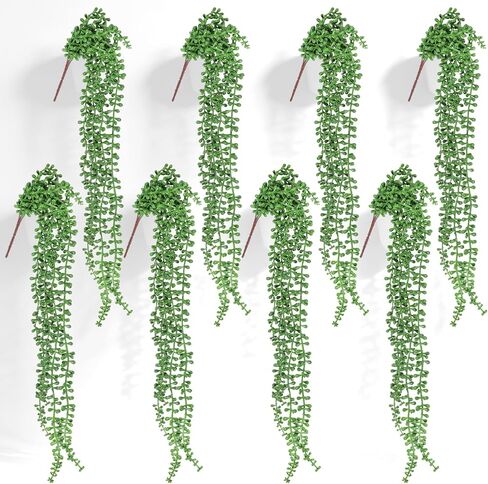 8 Pcs Artificial Succulents Hanging Plants, 27.6 Inch Fake String of Pearls Greenery Plants Fake Succulents Vines for Wall Home Backdrop Garden Indoor Outdoor Decor in Saudi Arabia