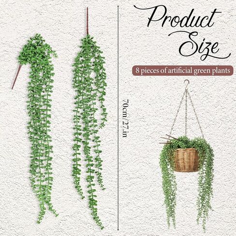 8 Pcs Artificial Succulents Hanging Plants, 27.6 Inch Fake String of Pearls Greenery Plants Fake Succulents Vines for Wall Home Backdrop Garden Indoor Outdoor Decor in Saudi Arabia