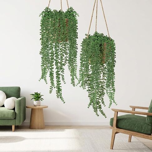 8 Pcs Artificial Succulents Hanging Plants, 27.6 Inch Fake String of Pearls Greenery Plants Fake Succulents Vines for Wall Home Backdrop Garden Indoor Outdoor Decor in Saudi Arabia