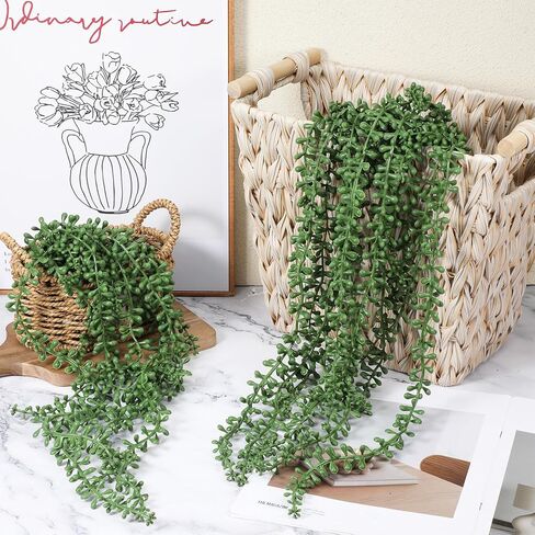 8 Pcs Artificial Succulents Hanging Plants, 27.6 Inch Fake String of Pearls Greenery Plants Fake Succulents Vines for Wall Home Backdrop Garden Indoor Outdoor Decor in Saudi Arabia