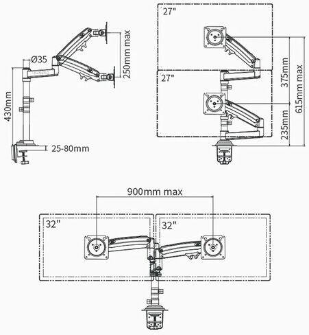 سطح المكتب H180 + FP-2 ذراع زنبركي غازي مزدوج لحامل شاشة 22 بوصة - 32 بوصة + حامل تثبيت ضغط الغاز 10 بوصة - 17 بوصة تحميل 2-12 كجم in Saudi Arabia
