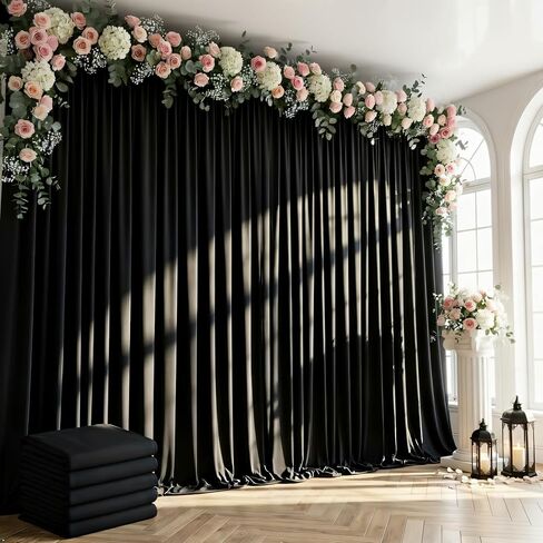 10x10ft Black Backdrop Curtains for Parties Wedding Baby Shower Curtain Backdrop for Birthday Stage Background Decorations Thick Polyester Fabric Black Drapes for Backdrop 5x10ft, 2 Panels in Kuwait